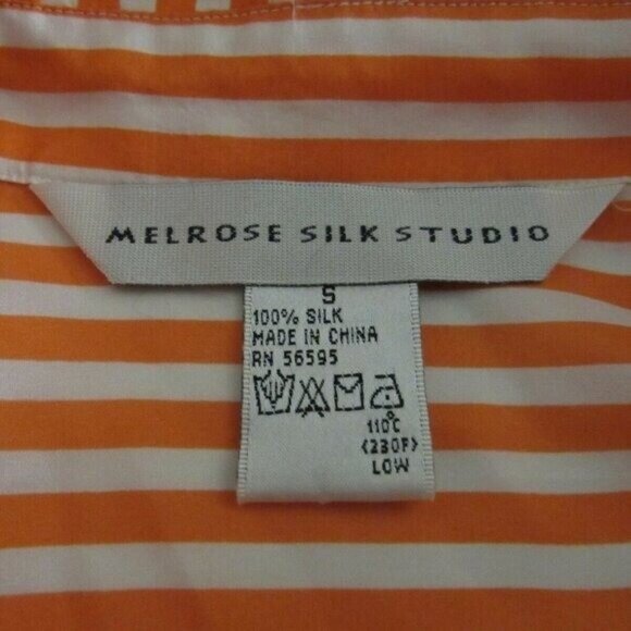 Melrose Studio 100% Silk  Blouse Long Sleeve Button Front Career Orange Stripe S - Picture 5 of 7